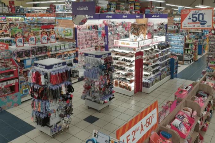 Allées d’un magasin de jouets et son corner d’accessoires