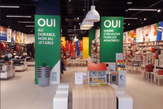 Magasin IdKids affichant ses engagements RSE : « Oui au durable, non au jetable »